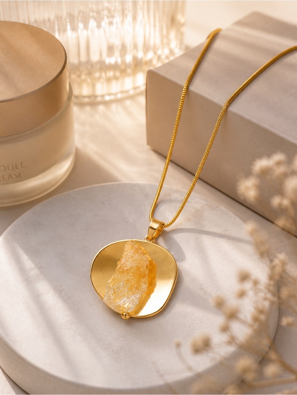 Handmade Citrine Pendant Necklace Gold Organic Statement Jewelry - Picture 3 of 10